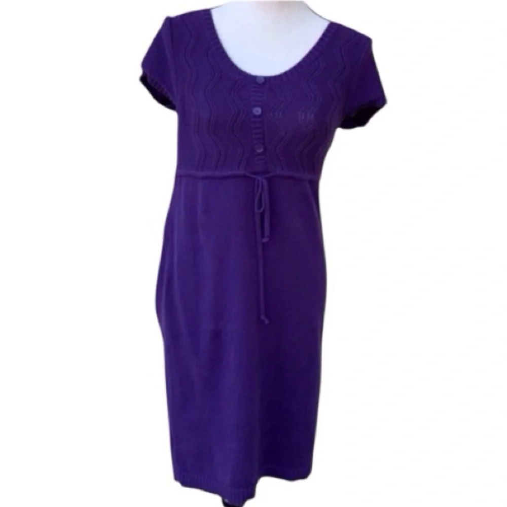 Loft Purple Short Sleeve Tie Waist Sweater Dress